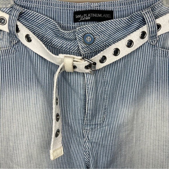 Size 12 Lee Platinum Label Shorts Blue White Striped Shorts Belted - Picture 2 of 7